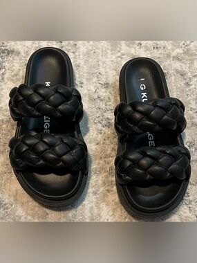 Kurt Geiger Black Braided Double-Band Slide Sandals